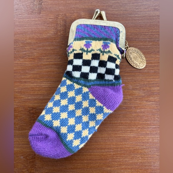MacKenzie-Childs Coin Purse Purple Thistle Fair Isle Sock Change Gift Bag NY - Picture 2 of 7